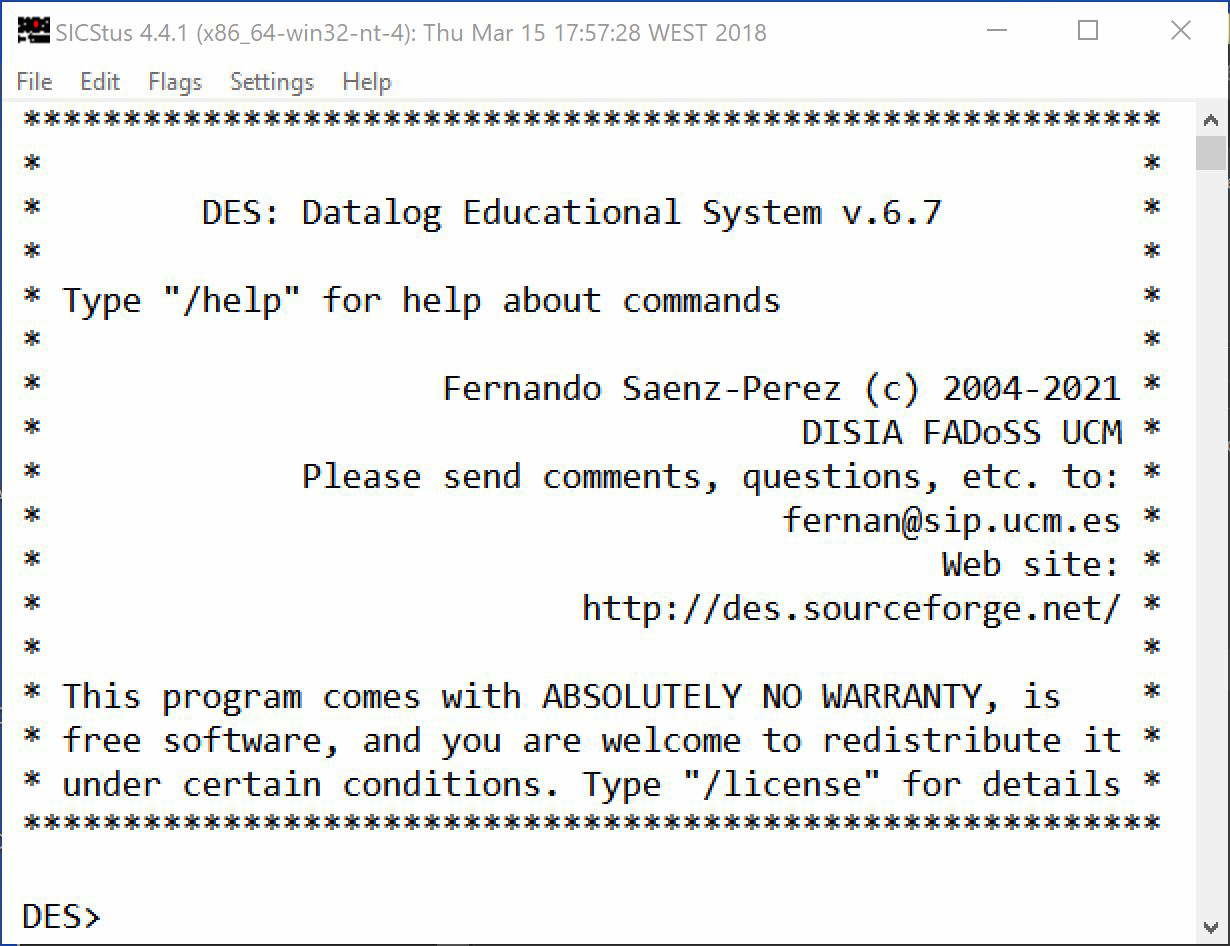 DES running as an MS Windows Application