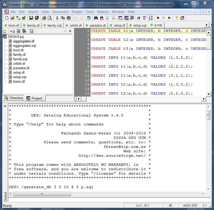 DES running on Crimson Editor (Windows)